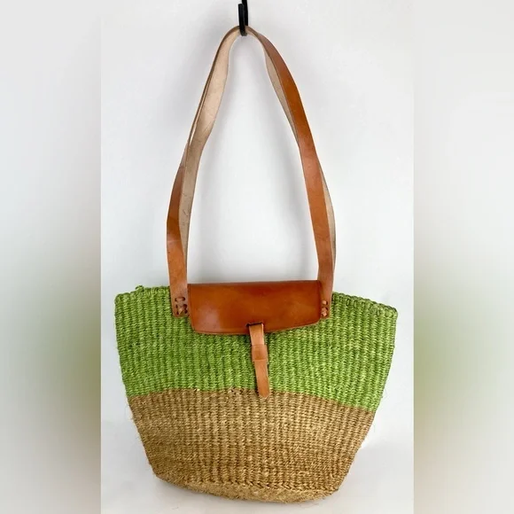 NWOT Sisal Market Kiondo Bag w/ leather top/closure/ and straps - Picture 1 of 6